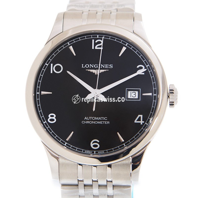 Longines RECORD Replica - Automatic | Stainless Steel | Black Dial | Silver Clasp - Luxury Replica RECORD Watch