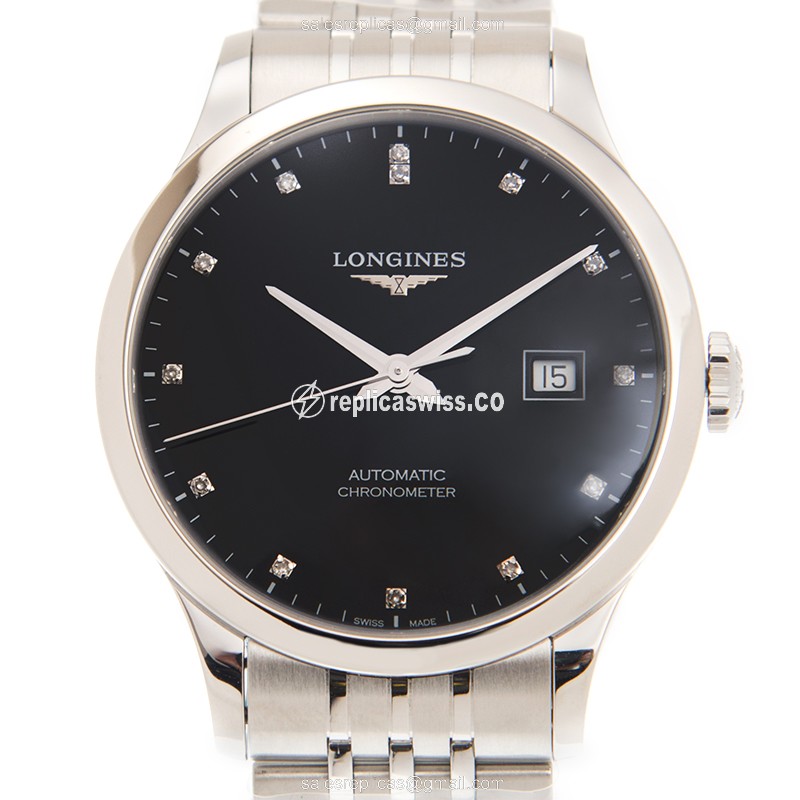 Longines RECORD Replica - Automatic - Steel Case - Black on Silver - Luxury Replica RECORD Watch