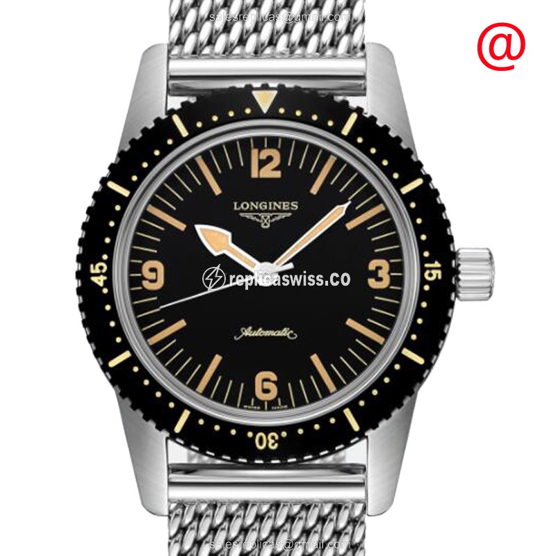 Longines Heritage Replica - Automatic - Steel Case - Black Dial, Silver Clasp - Luxury Replica HERITAGE Watch