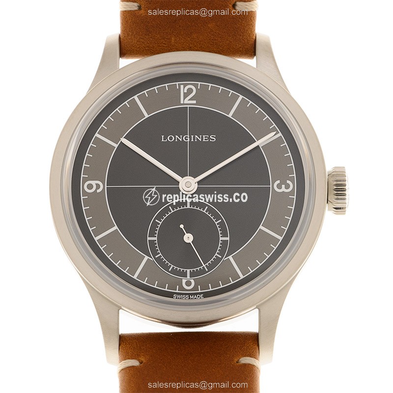 Longines Heritage Replica - Automatic - Stainless Steel - Black Dial - Brown Leather Strap - Buckle Clasp - Luxury Replica HERITAGE Watch