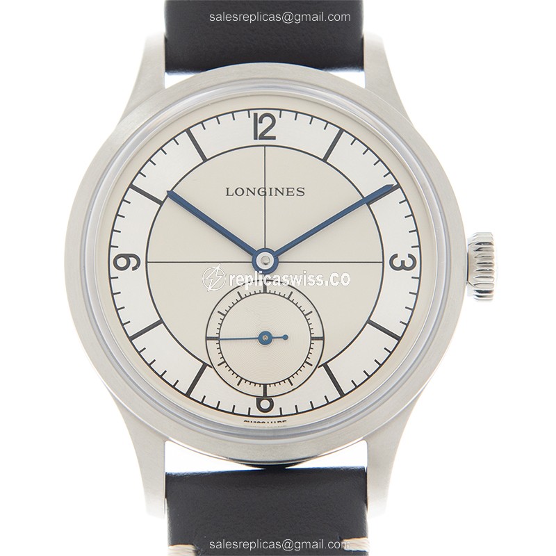 Longines Heritage Replica - Automatic - Stainless Steel - Silver Dial - Leather Black Strap - Luxury Replica HERITAGE Watch