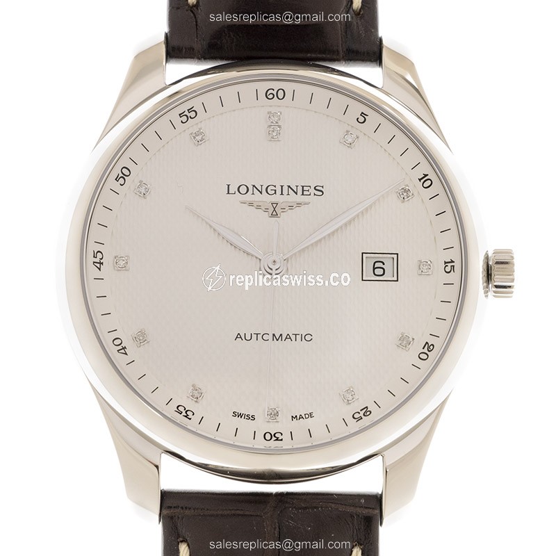 Longines L2.893.4.77.3 Replica - Automatic - Steel Case, White Dial - Brown Leather Strap