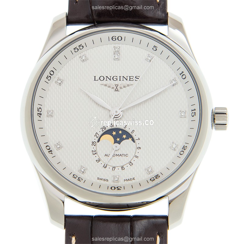 Longines L2.909.4.77.3 Replica - Automatic - Stainless Steel - White Dial - Brown Leather Strap
