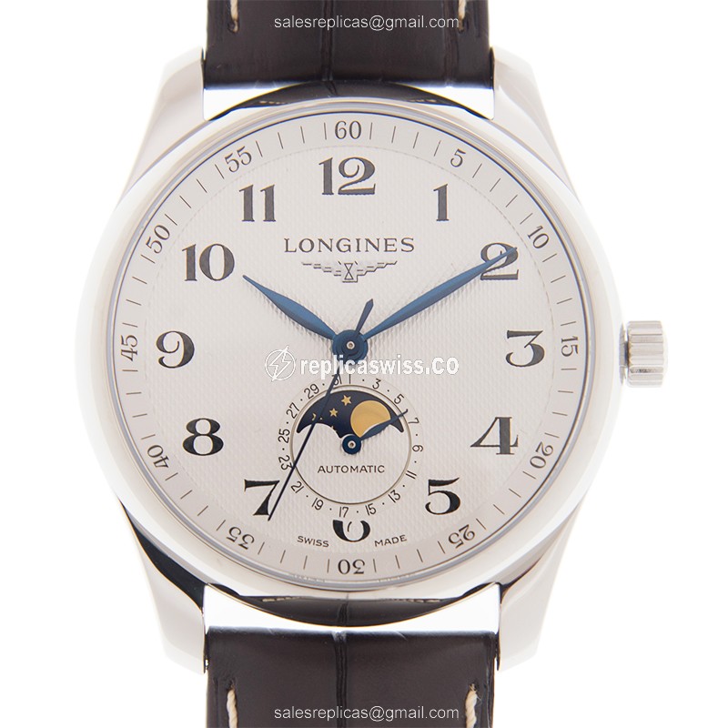 Longines L2.909.4.78.3 Replica - Automatic - Steel Case, White Dial, Brown Leather Strap