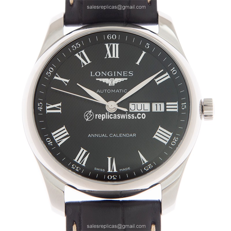Longines L2.910.4.51.7 Replica - Automatic - Steel Case - Black Dial, Alligator Strap