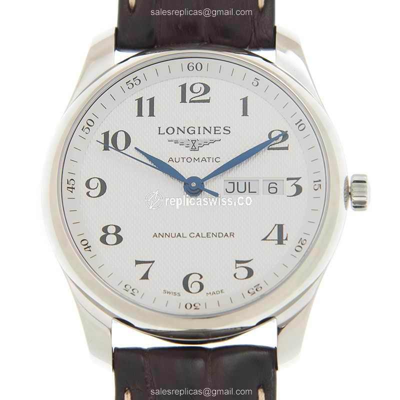 Longines L2.910.4.78.3 Replica - Automatic - Silver Dial on Brown Leather Strap