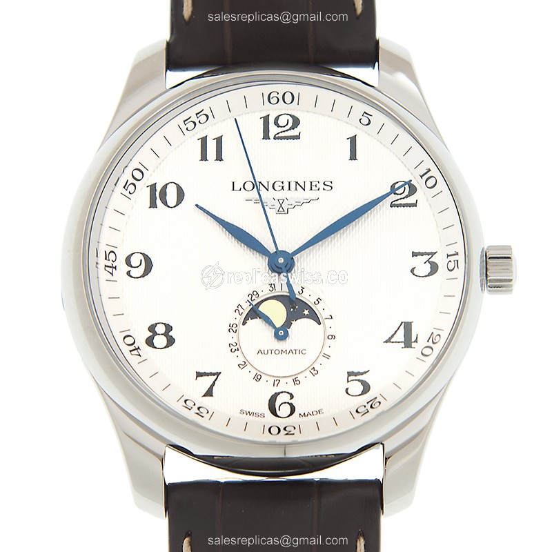 Longines L2.919.4.78.3 Replica - Automatic - Steel Case - White Dial, Brown Leather Strap