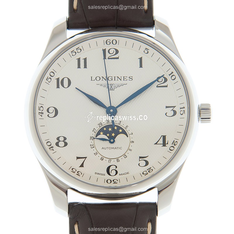 Longines L2.919.4.78.5 Replica - Automatic - Steel - White Dial - Brown Alligator Strap