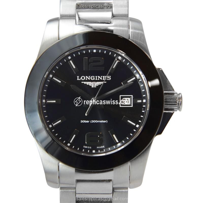 Longines CONQUEST Quartz - Black Dial - Steel Case - Silver Strap - Sapphire Crystal