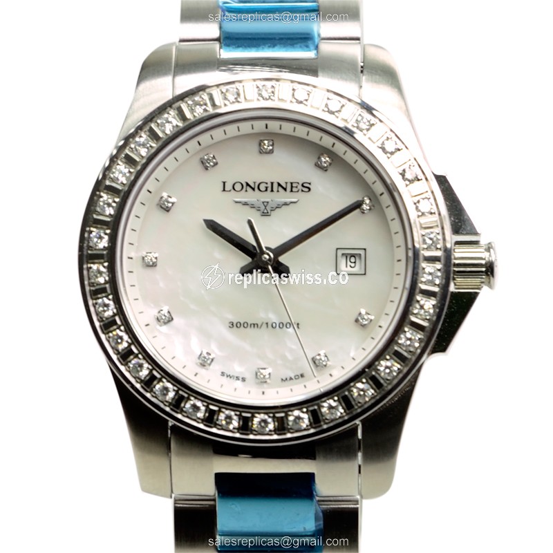 Longines Conquest Replica - Quartz - Steel Case, White Dial - Silver Steel Clasp - Luxury Replica CONQUEST Watch