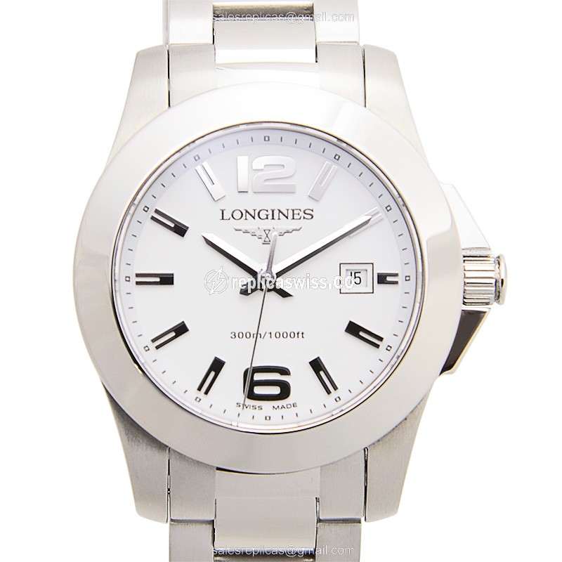 Longines Conquest Replica - Quartz - Stainless Steel Case - White Dial on Silver Strap - Luxury Replica CONQUEST Watch