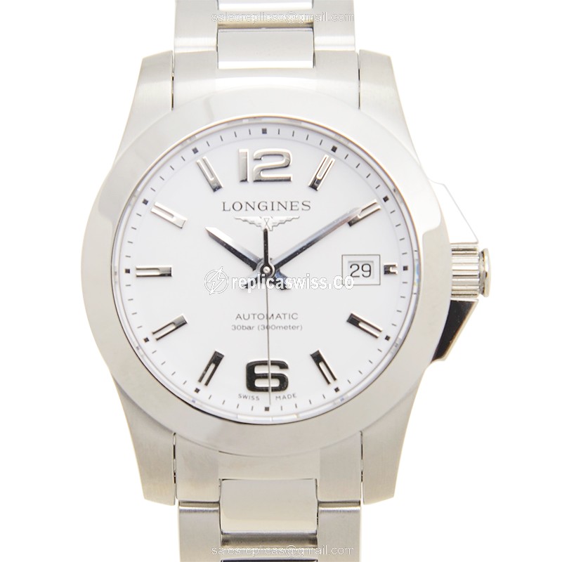 Longines CONQUEST Replica - Automatic - Steel Case - White Dial, Silver Clasp - Luxury Replica CONQUEST Watch