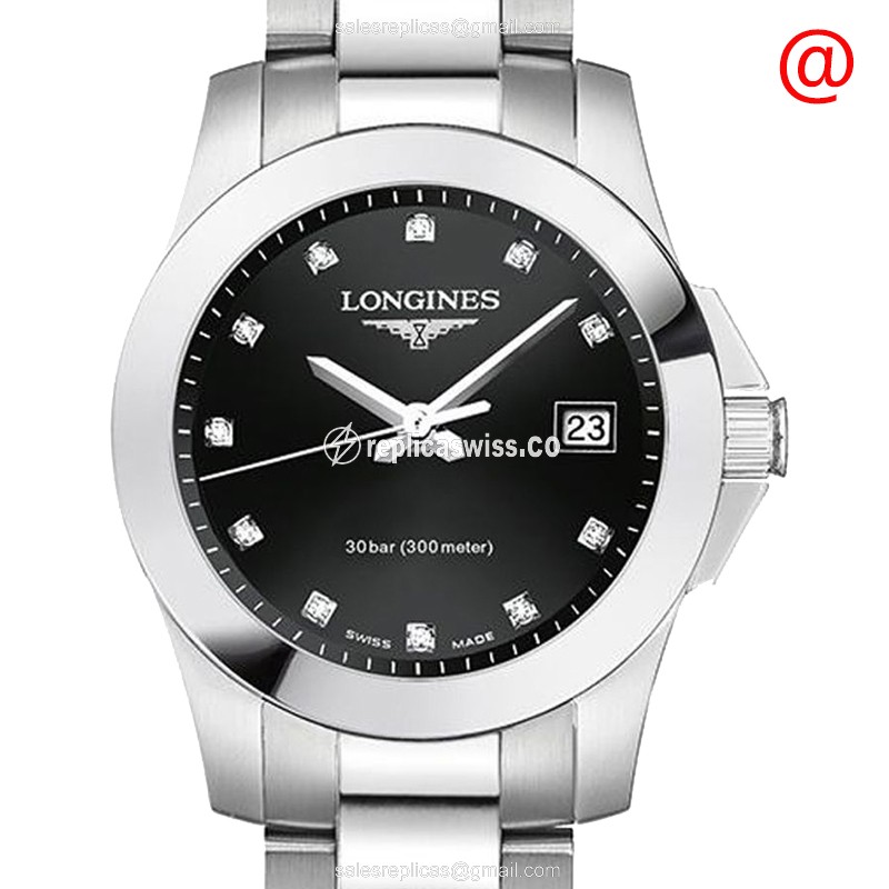 Longines CONQUEST Quartz - Black Dial - Steel Case - Silver strap - Clasp - Luxury Replica CONQUEST Watch