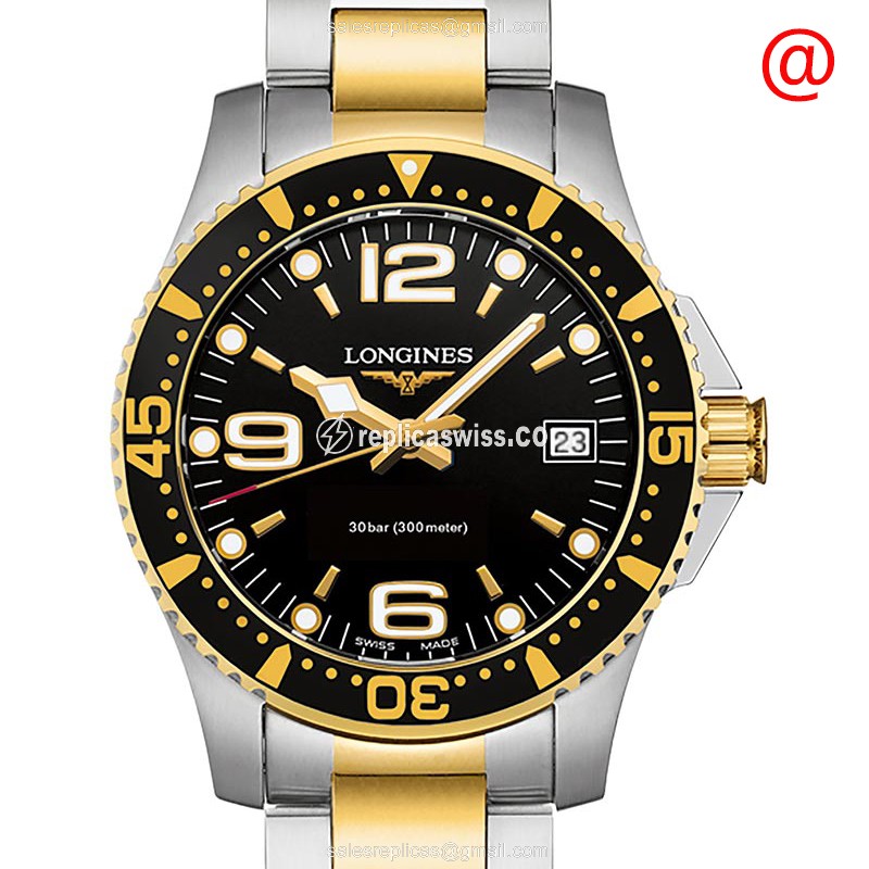Longines CONQUEST Replica - Quartz - 18kt Gold & Steel Case - Black Dial, Gold Strap