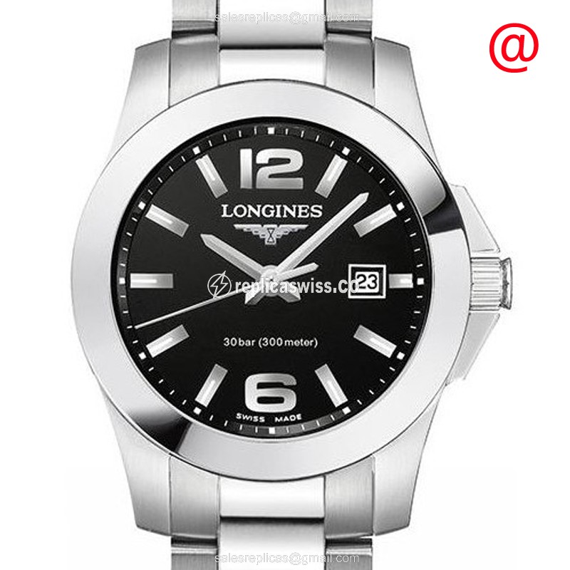 Longines CONQUEST Quartz - Stainless Steel Case, Black Dial, Silver Clasp & Steel Strap - Luxury Replica CONQUEST Watch