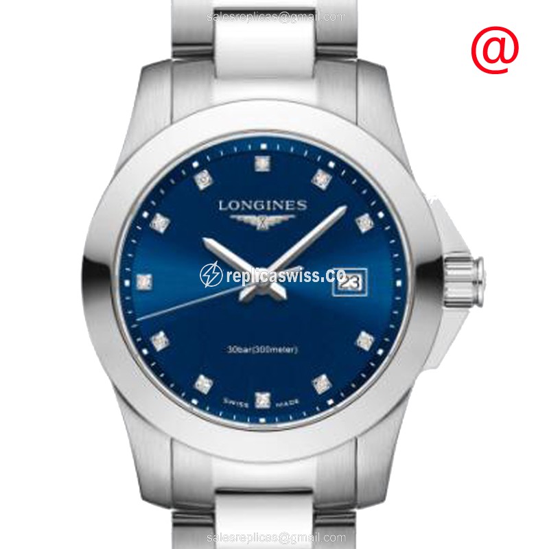 Longines CONQUEST Quartz - Steel Case, Blue Dial, Silver Clasp