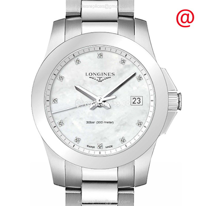 Longines CONQUEST Quartz - Stainless Steel Case, White Dial, Silver Clasp - Luxury Replica CONQUEST Watch