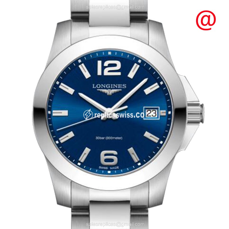 Longines Conquest Quartz Replica - Steel Case, Blue Dial, Silver Clasp, Steel Strap