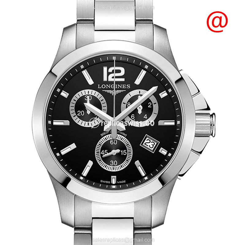 Longines CONQUEST Replica - Automatic - Steel - Black on Silver - Luxury Replica CONQUEST Watch