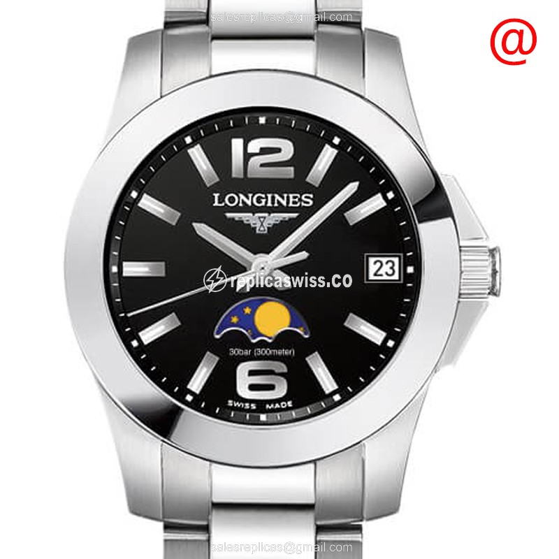 Longines Conquest Quartz - Black Dial | Steel Case | Silver Strap - Luxury Replica CONQUEST Watch