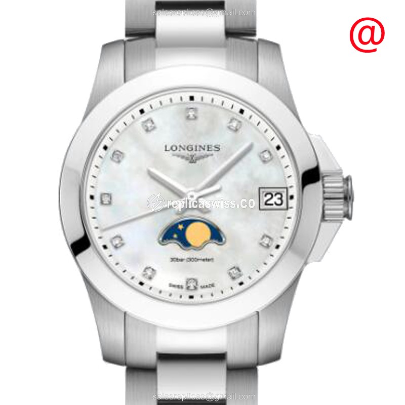 Longines L3.380.4.87.6 CONQUEST Quartz - White Dial, Steel Case, Clasp & Silver Strap - Luxury Replica CONQUEST Watch