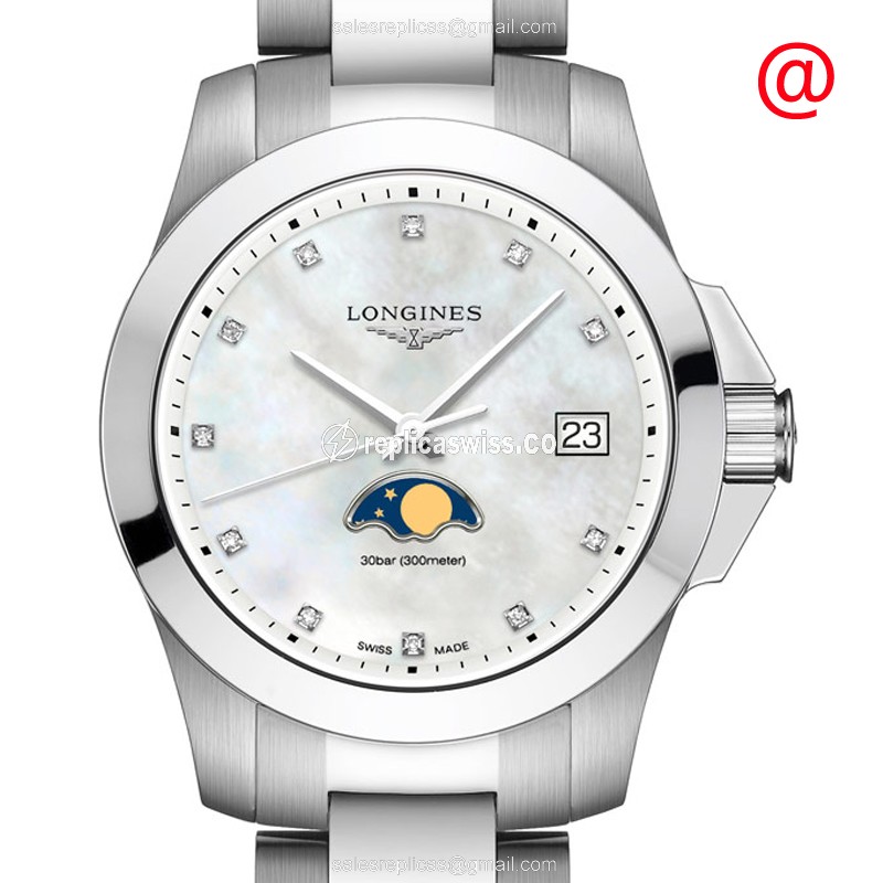 Longines Conquest Quartz Replica - White Dial, Stainless Steel Case, Silver Clasp & Strap - Luxury Replica CONQUEST Watch