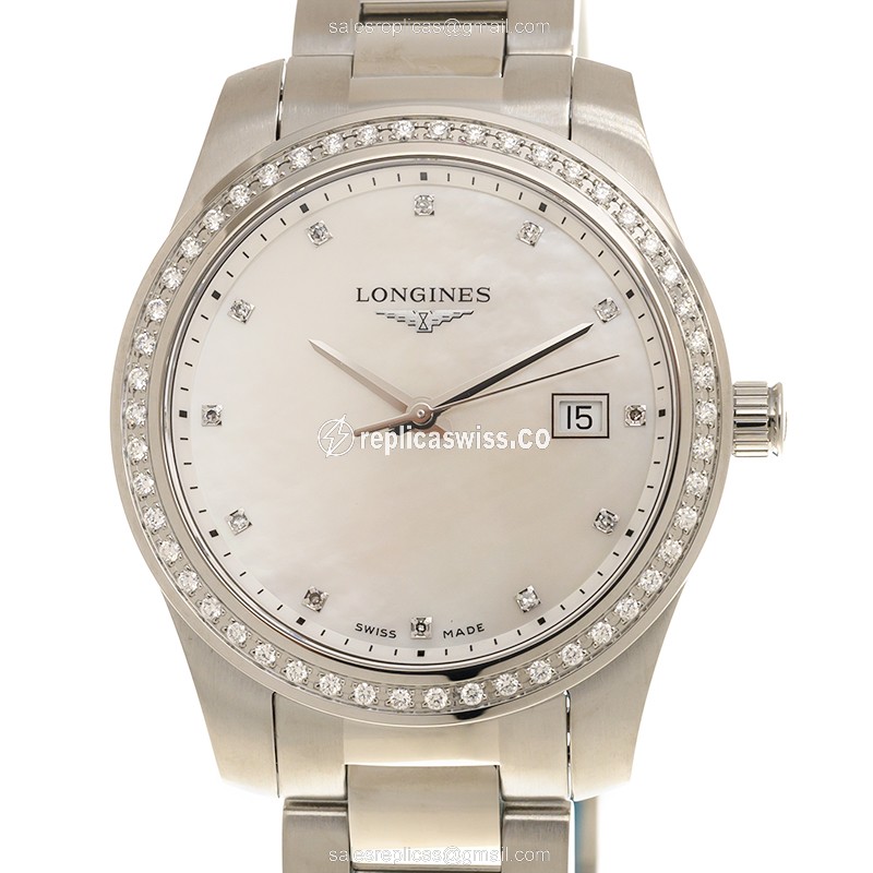 Longines Conquest Quartz Replica - Stainless Steel & Diamond Case - White Dial - Luxury  Watch