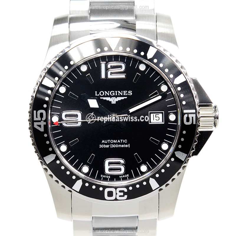 Longines CONQUEST Replica - Automatic - Steel Case - Black Dial on Silver Strap