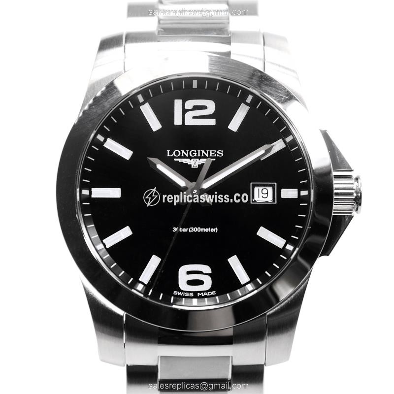 Longines CONQUEST Quartz - Black Dial, Steel Case, Silver Clasp - Luxury Replica CONQUEST Watch