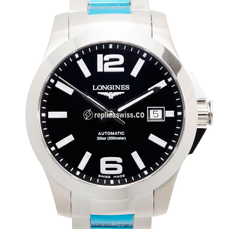 Longines Conquest Replica - Automatic - Black Dial, Silver Steel Strap - Luxury Replica CONQUEST Watch