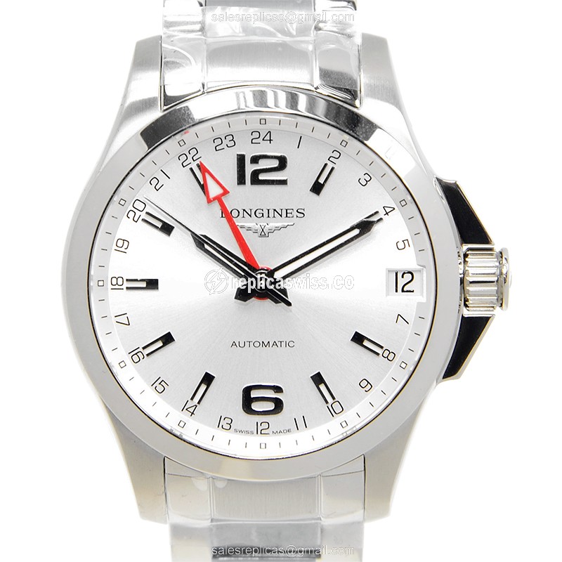 Longines CONQUEST Replica - Automatic - Steel Case - Silver Dial on Silver Strap