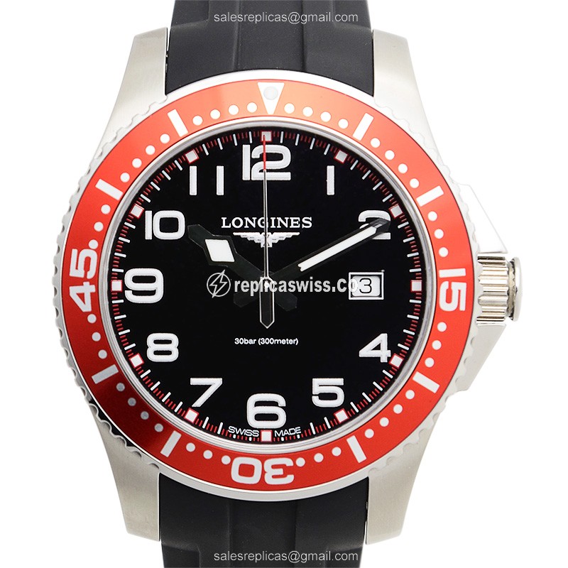 Longines CONQUEST Replica - Quartz - Steel Case - Black Dial on Rubber Strap