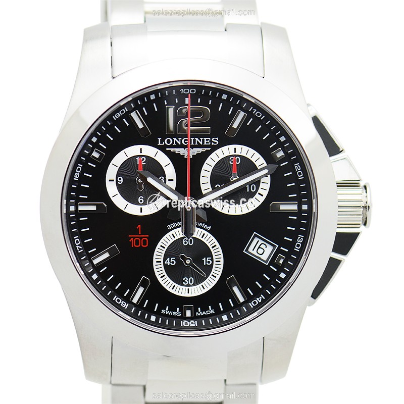 Longines CONQUEST Quartz Replica - Black Dial - Steel Case - Silver Steel Strap - Sapphire Crystal - Luxury Replica CONQUEST Watch