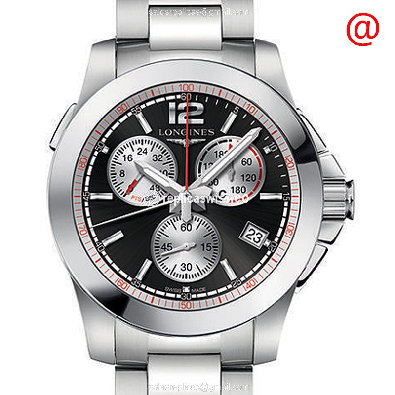 Longines CONQUEST Replica - Quartz - Steel Case - Black - Silver Clasp, Steel Strap - Luxury Replica CONQUEST Watch