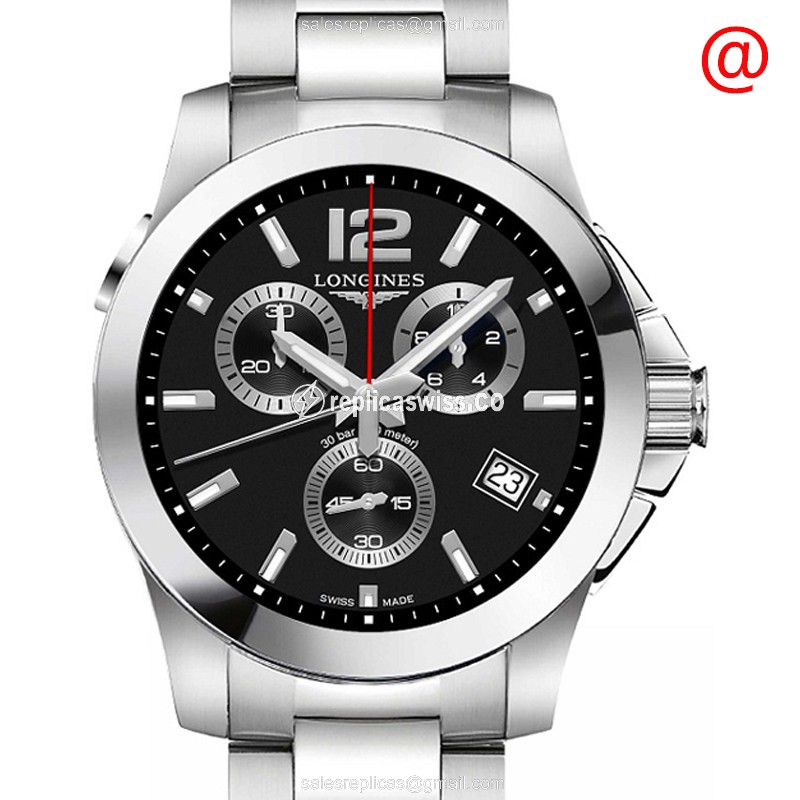 Longines CONQUEST Quartz - Stainless Steel Case, Black Dial, Silver Clasp - Luxury Replica CONQUEST Watch