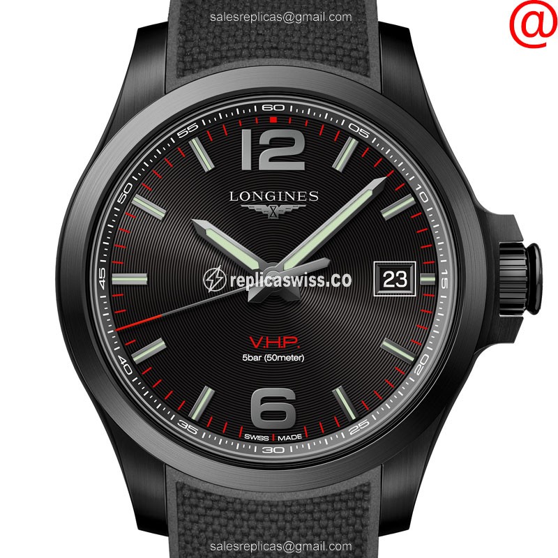 Longines CONQUEST Quartz Replica - Steel Case - Black Dial, Rubber Strap