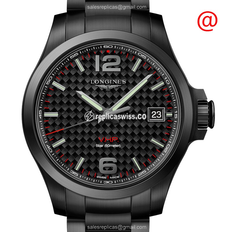 Longines CONQUEST Quartz Replica - Black Dial - Steel Case - Black Strap - Luxury Replica CONQUEST Watch
