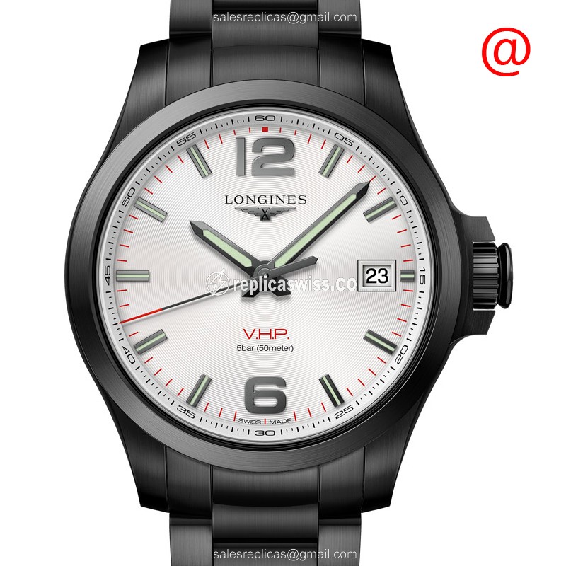 Longines CONQUEST Quartz - Stainless Steel Case, White Dial, Black Steel Strap - Luxury Replica CONQUEST Watch