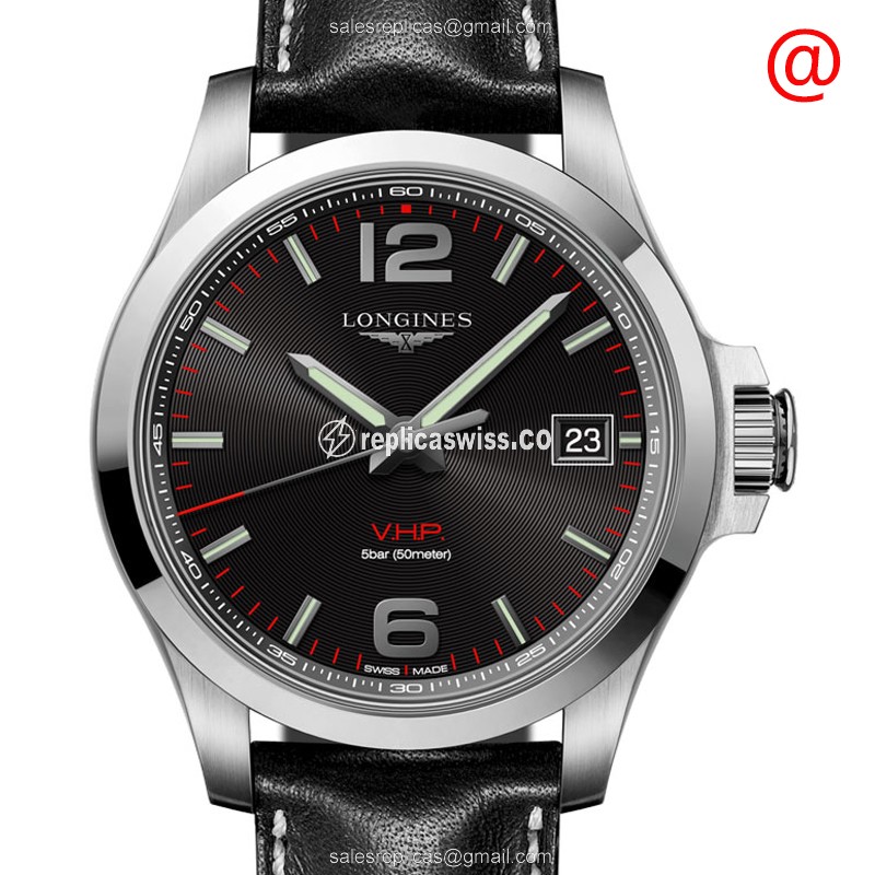 Longines CONQUEST Replica - Quartz - Steel Case - Black Dial, Leather Strap - Luxury Replica CONQUEST Watch