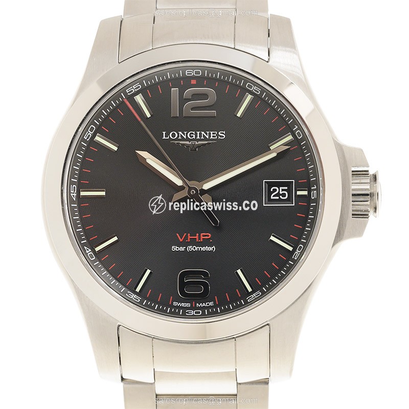 Longines Conquest Replica - Quartz - Black Dial - Steel Case - Silver Band - Clasp - Luxury Replica CONQUEST Watch