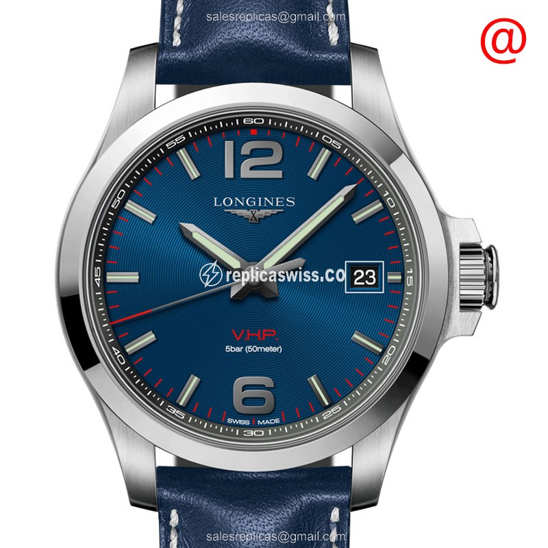 Longines CONQUEST Quartz - Steel Case, Blue Dial, Leather Strap, Buckle Clasp