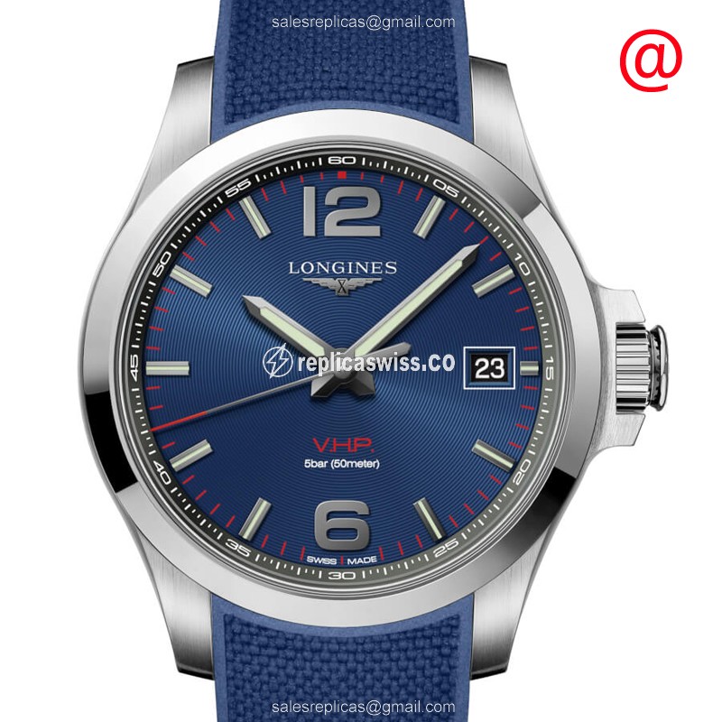 Longines CONQUEST Quartz - Steel Case, Blue Dial, Rubber Strap - Buckle Clasp - Luxury  Watch