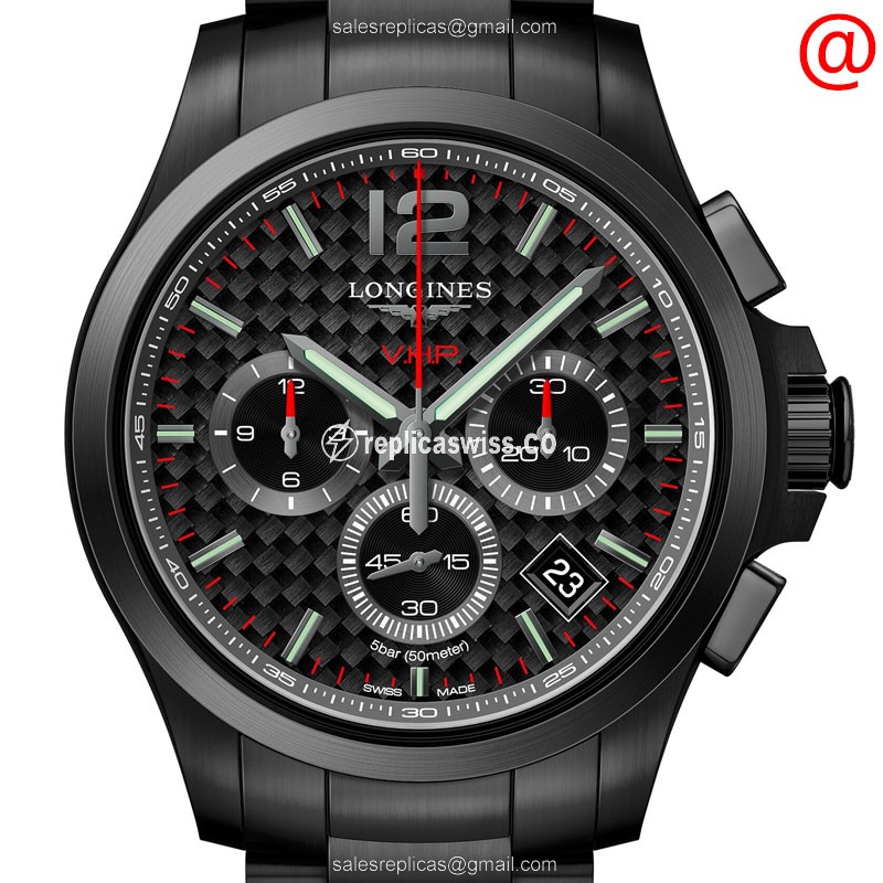 Longines CONQUEST Replica - Quartz - Steel Case, Black Dial - Steel Clasp, Black Strap - Luxury Replica CONQUEST Watch