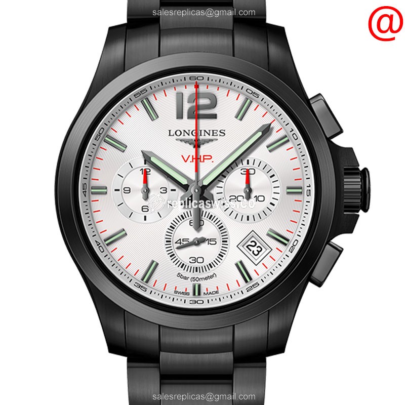 Longines CONQUEST Quartz Steel - Silver Dial - Black Steel Strap - Clasp - Luxury Longines Replica Watch