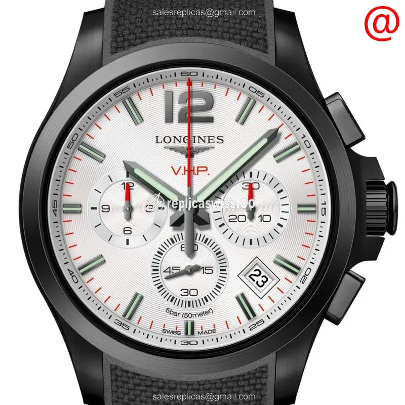 Longines CONQUEST Replica - Quartz - Silver Dial, Steel Case - Black Rubber Strap