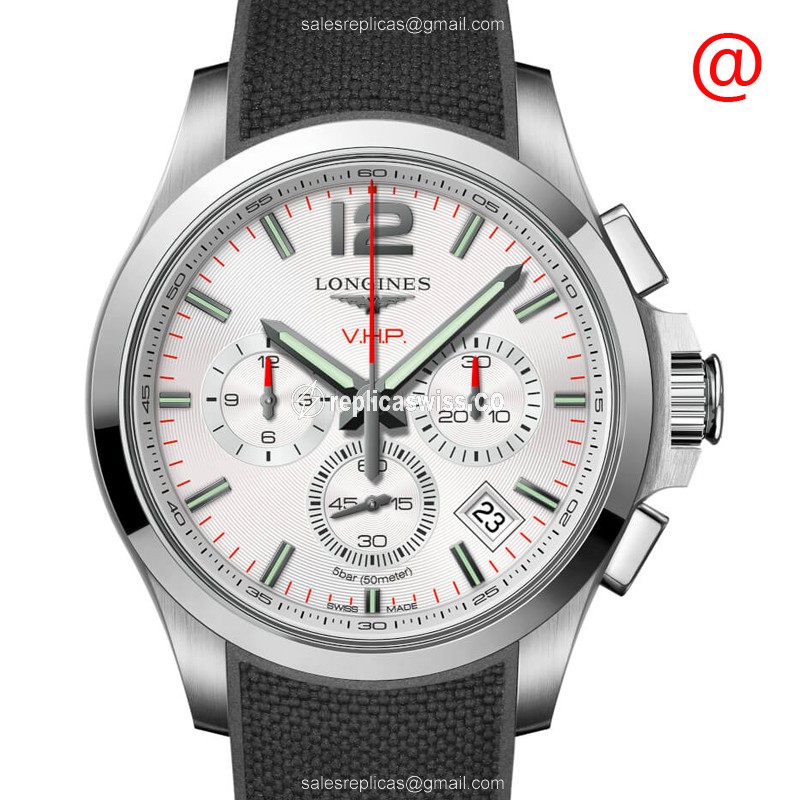 Longines CONQUEST Replica - Quartz - Steel Case - Silver Dial, Black Rubber Strap - Luxury  Watch