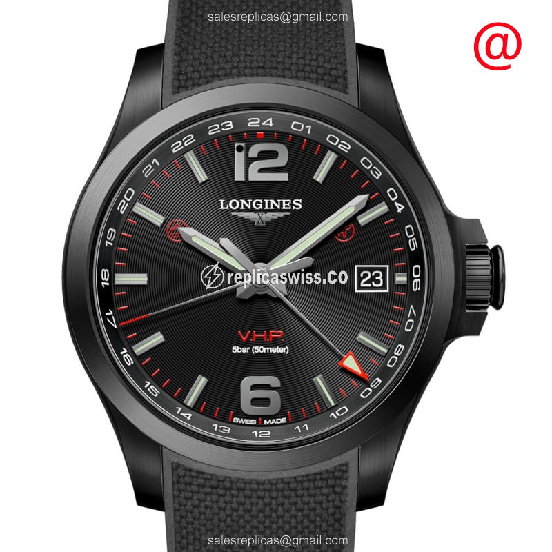 Longines CONQUEST Replica - Quartz - Steel Case - Black Dial, Rubber Strap