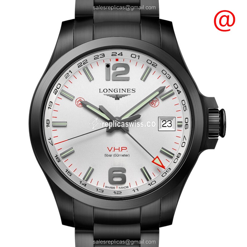 Longines CONQUEST Replica - Quartz - Stainless Steel - Silver Dial - Black Steel Strap - Luxury Replica CONQUEST Watch