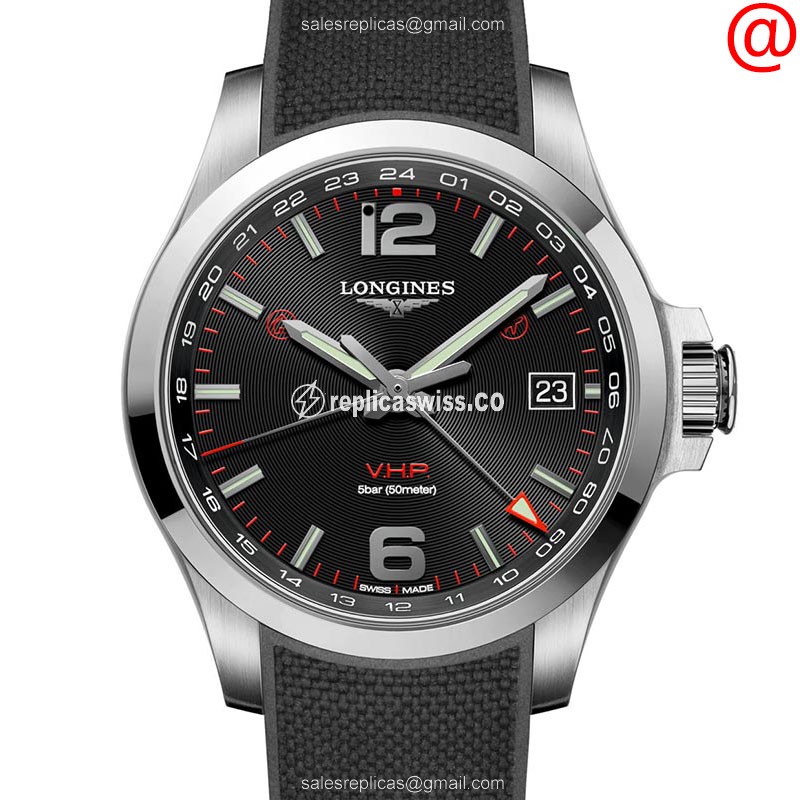 Longines CONQUEST Quartz - Stainless Steel Case, Black Dial, Rubber Strap