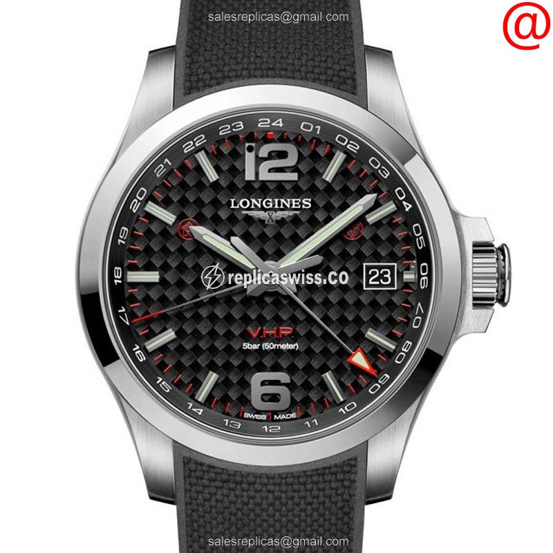 Longines CONQUEST Quartz - Black Dial, Steel Case, Rubber Strap, Clasp
